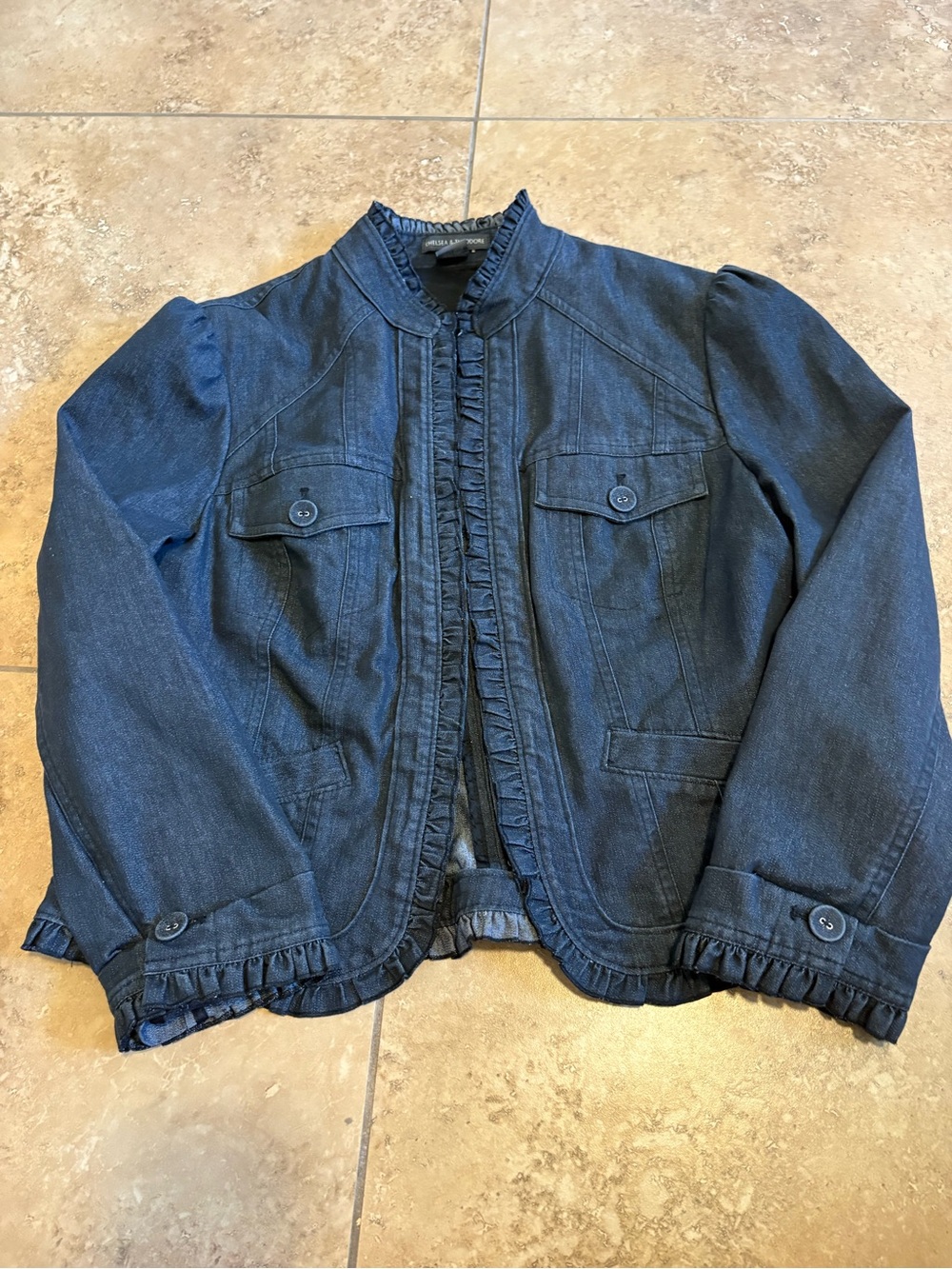 Chelsea & Theodore Black Ruffle-Trim Jacket